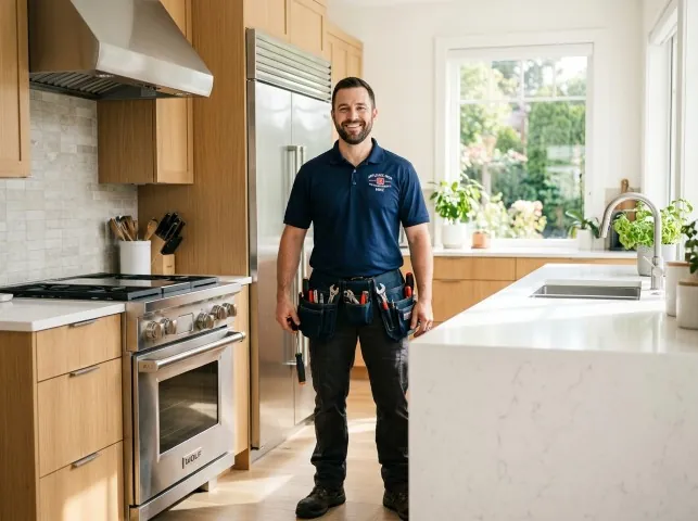Appliance Repair Hero technician in a Alma, AR kitchen after an appliance repair